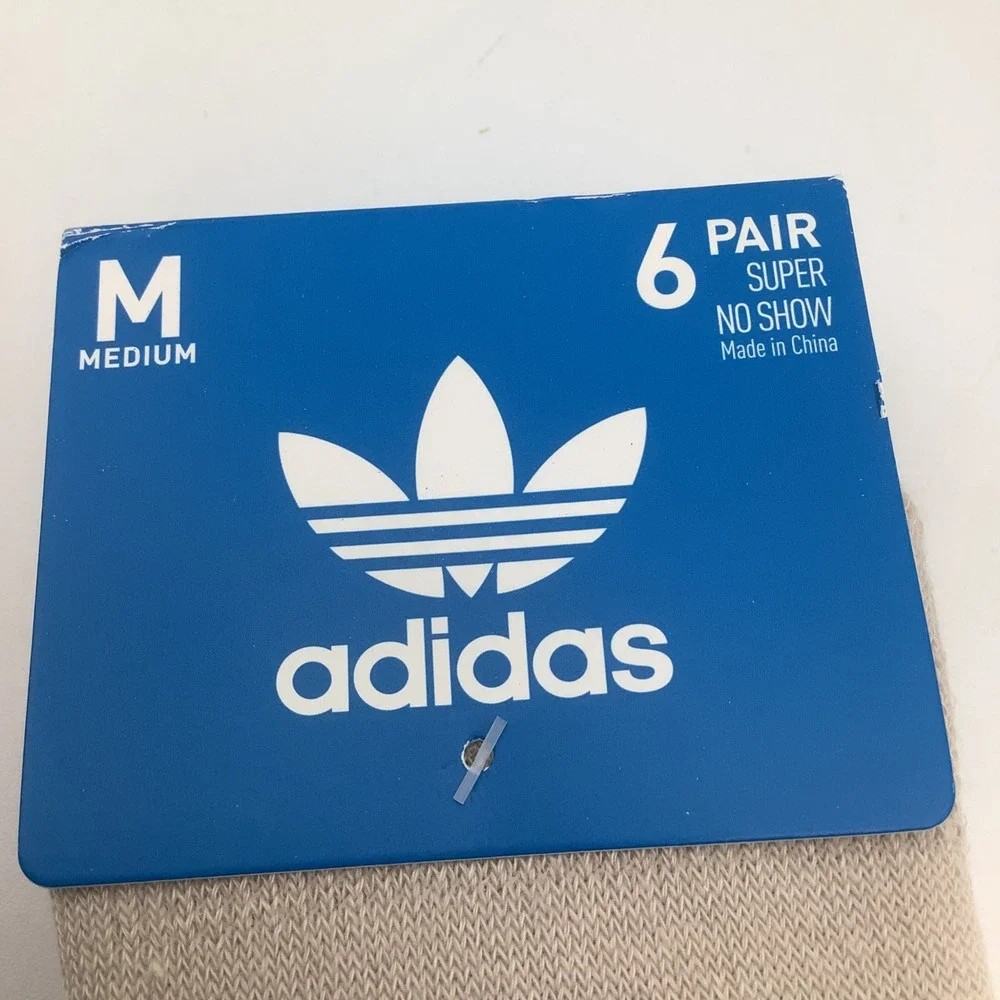Adidas Super No Show Invisible Sneaker Socks 6 Pair Medium Beige Grey White NEW‎